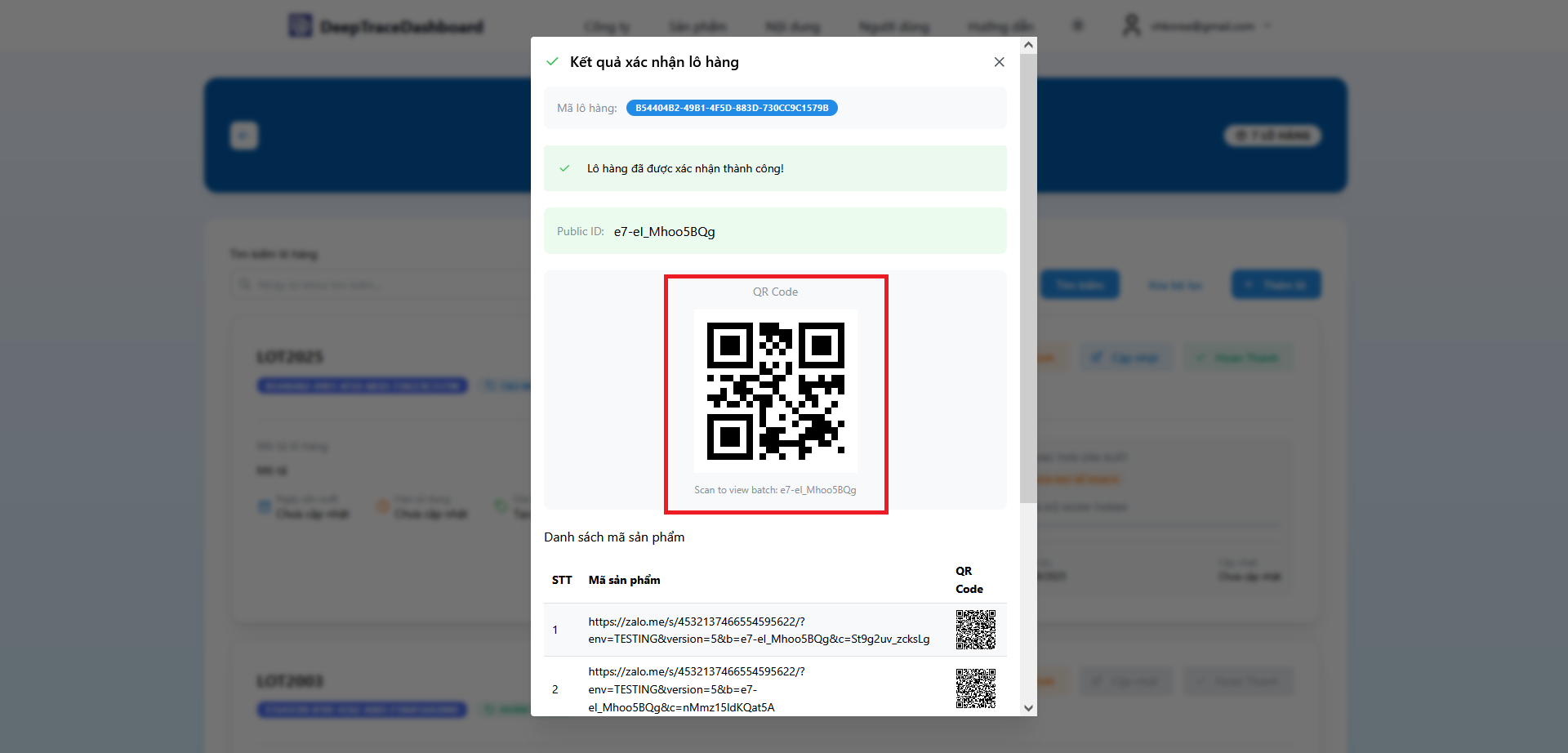 Hiển thị sản phẩm trên dashboard